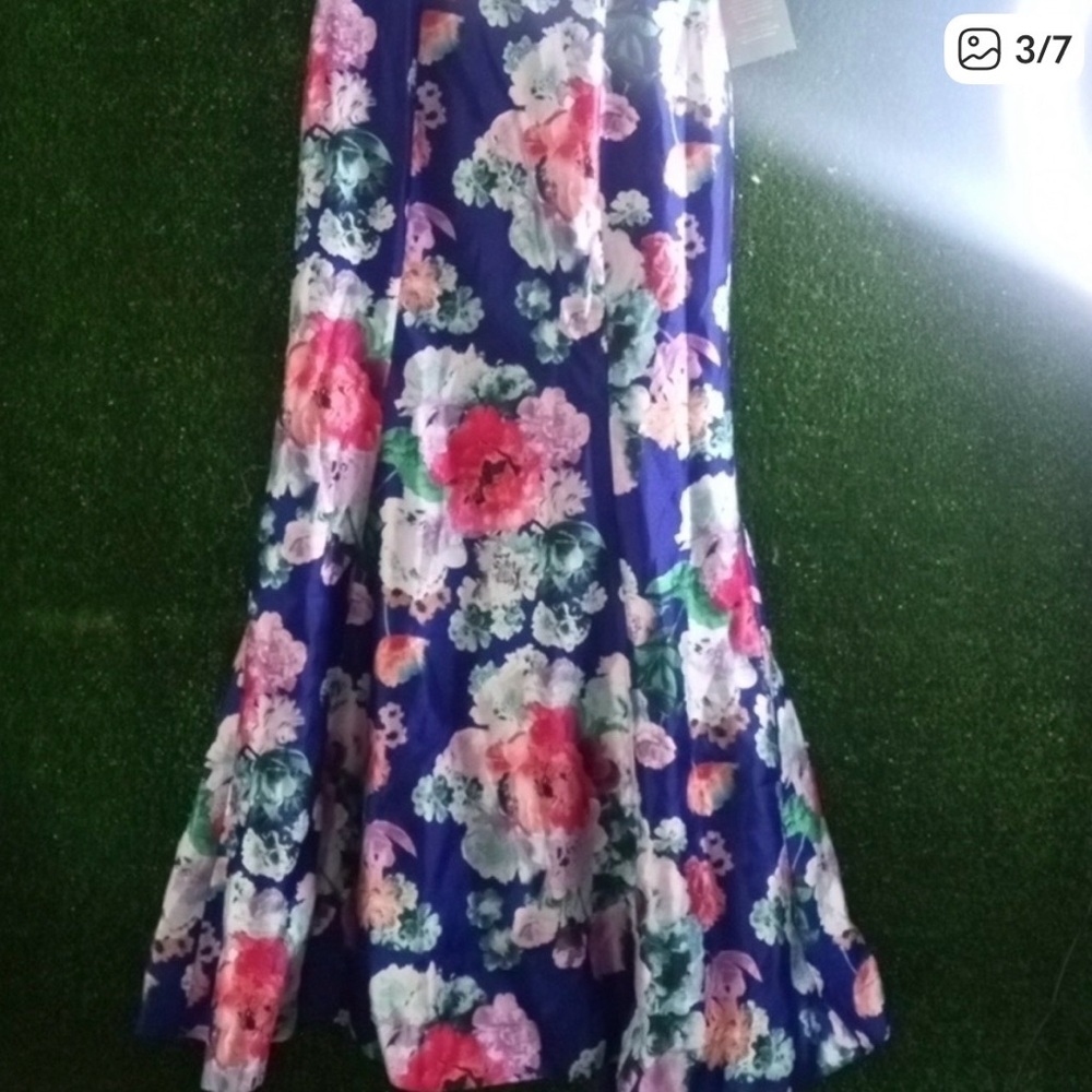 My Michelle Navy Blue Floral Prom Dress - Picture 5 of 8